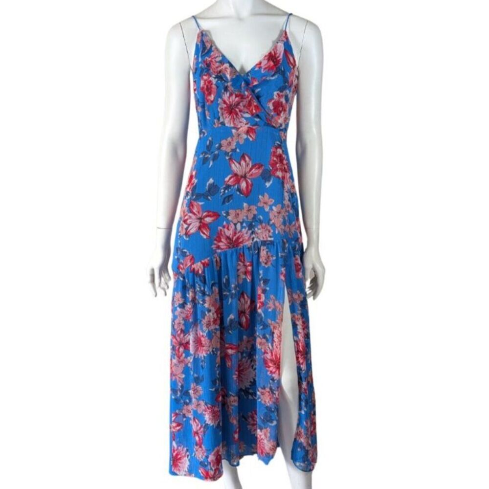Lulus Tropical Skies Blue Floral Maxi Dress Small Wedding Guest Resort